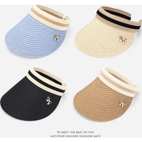 New Womens Sun Hats Handmade Straw Visor Caps Parent-Child Summer Hat Empty Top Beach Hat