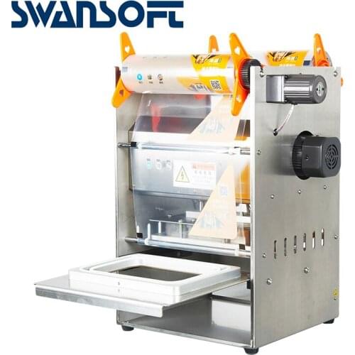 Swansoft plastic box tray sealing machine/vacuum bowl sealer with gas flushing/Automatic Plastic Meal Food Salad Tray Sealer