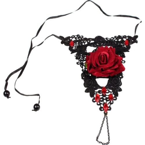 Victorian Black Lace Rose Anklet Ankle Chain Bracelet Wedding Bride Costume