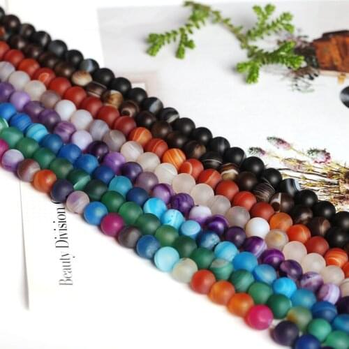 High Quality Natural Frosted Agates Stone Banded Round 4/6/8/10/12/14/16mm Necklace Bracelet Jewelry Gem Loose Beads 15Inch wk24