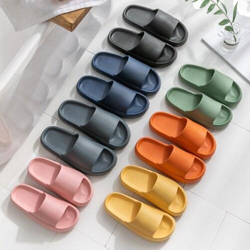 2021 Home Casual Slippers Women Summer Fashion Thick Bottom Indoor Flat with Shallow Breathable Non-slip Low (1cm-3cm) Solid EVA