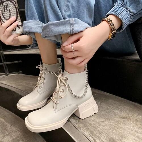 QZYERAI Ankle Motorcycle boots Soft Genuine Leather With Winter Platform Black Classic 2021 New Stylish Women Shoes