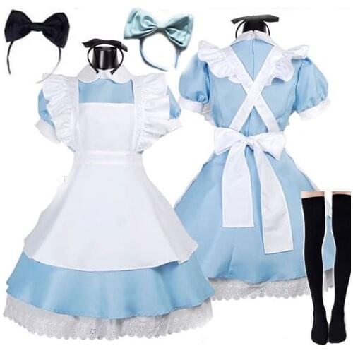 Halloween Women Adult Anime Alice Adventure Blue Party Dress Alice Dream Women Sissy Maid Lolita Cosplay Costume