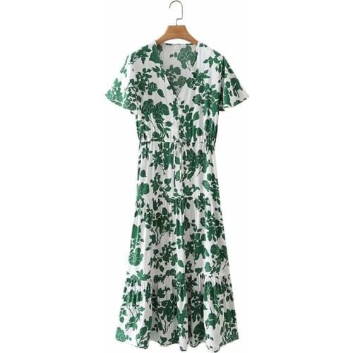 Summer clothes for woman Floral V-neck print dress sexy green maxi vestidos elegantes party Dresses fashion Women Clothing 2021