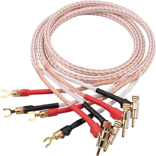 1 pair audio Hi-end DIY HIFI Gold Rhodium Plated Y shape spade to banana plug 8TC 16 core speaker cable Cord Wire