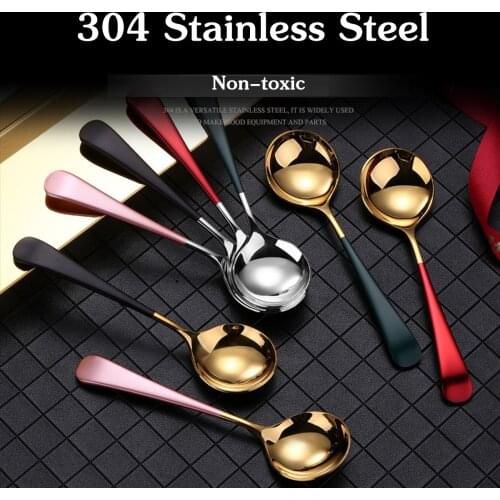 1pcs 304 stainless steel spoon household round head plated spoon stirring spoon creative ice spoon cake desserts coffice spoon