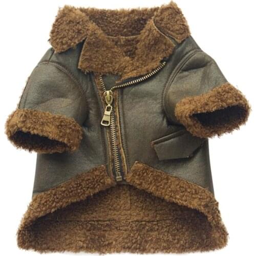 1PC Fashion Waterproof Fleece Leather Dog Coats Puppy Cool Zipper Jacket Durable Pet Winter Coat for Small Medium Dogs