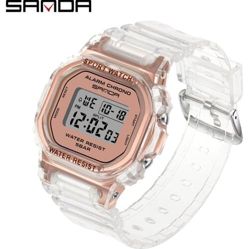 2020 SANDA women Watch Digital Watch Stylish Simple Transparent Strap Personality Design Electronic Watch Girl Gift Multicolor