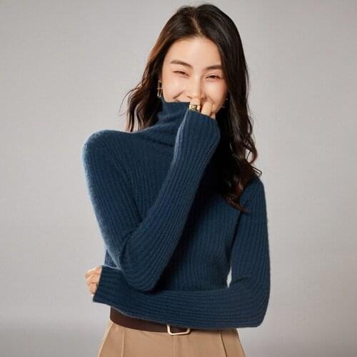 2021 woman winter 100% Cashmere sweaters knitted Pullovers jumper Warm Female Turtleneck blouse blue long sleeve clothing