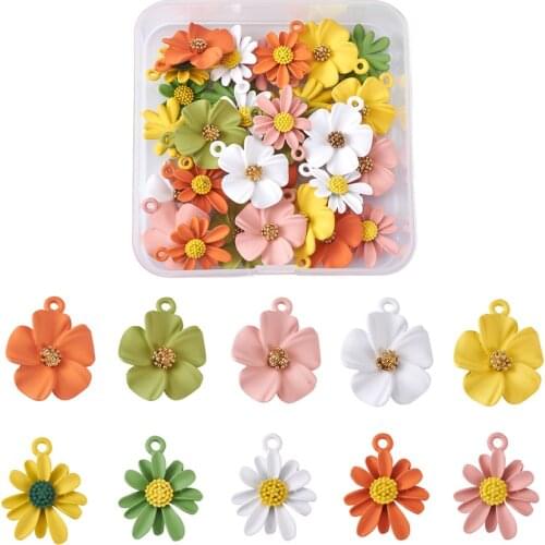 40pcs/box Mixed Daisy Flower Charms Spray Painted Alloy Pendants For Jewelry Making DIY Earrings Bracelet Neacklace Accessories