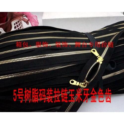 5# resin zipper electroplating Gold zipper teeth DIY for bag shoes 10meter/PCS golden zipper puller