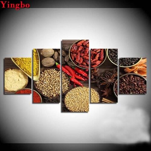 5D DIY Diamond Painting Kitchen Seasoning Full Square Diamond Embroidery Cross Stitch 5 Pieces Mosaic Picture Of Rhinestones