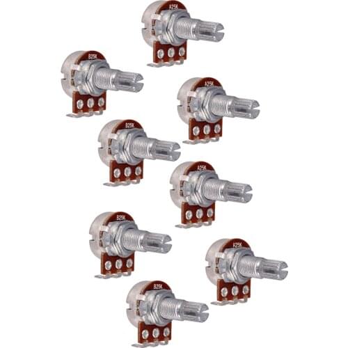 8x POTENTIOMETER A25K & B25K AUDIO 18mm KNURLED LONG SHAFT FOR GUITAR / BASS