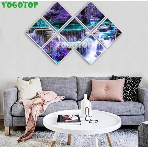Diy Diamond painting full square round mosaic art diamond embroidery tree landscape home decor 7 Pieces purple waterfall YY5218