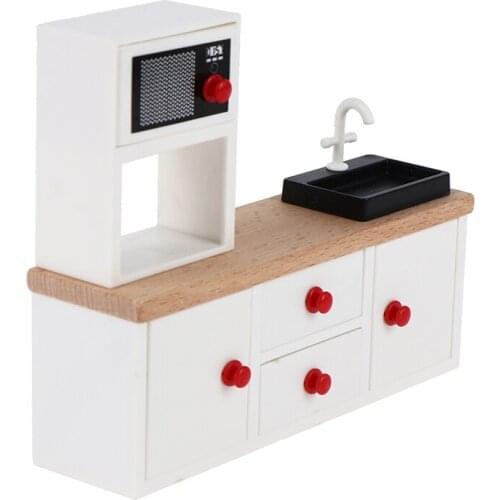 Wooden Wash Basin Cabinet With Hand Sink Miniature Furniture Toys For Dollhouse Bathroom Kitchen Decoration