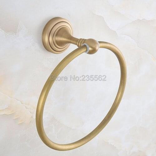 Antique Brass Towel Ring Holder Round Wall-Mounted Hanger Bathroom Hardware Towel Racks Bathroom Accessory Lba727