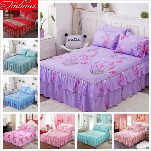 Girl Purple Bed Skirts Adult Kids Bed Linen Cover Single Twin Full Queen King Big Size Bedspread 150x200 180x200 200x230 120x200