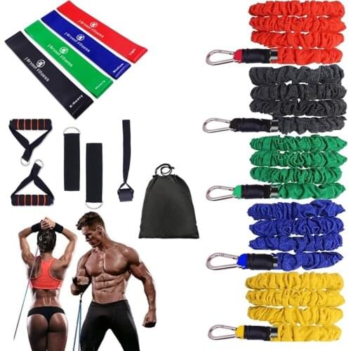 Resistance Bands Set Elastic Exercise Tube with Heavy Duty Protective Nylon Sleeves Full Body Workout Physical Therapy Equipment