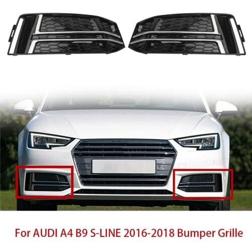 Car Front Bumper Fog Light Lamp Cover Trim Grille Grill For Audi A4 B9 S-LINE 2016-2018 Plating 8W0807681F 8W0807682F