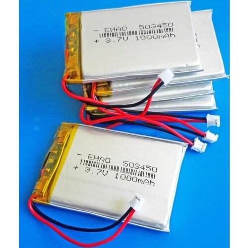 5pcs JST ZH 1.5mm 2pin 3.7V 1000mAh Polymer Lithium Rechargeable Lipo battery 503450 for smart phone DVD mp3 Led Lamp camera