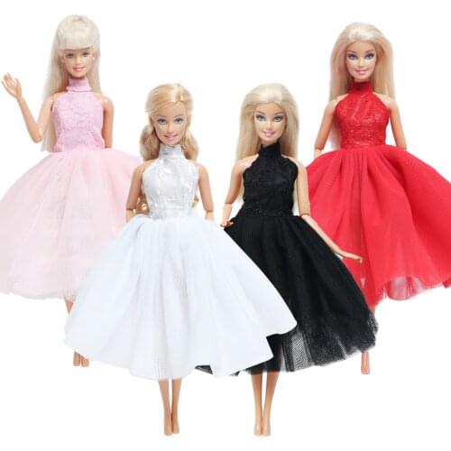 BJDBUS Fashion 1 Lace Skirt Gown Elegant Backless Halter Wedding Party Dress Clothes for Barbie Doll Girl Doll Accessories