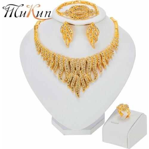 2021 Fashion Dubai Gold Jewelry Sets African Beads Jewelry Set Arab Turkish Bridal Wedding Crystal Necklace Earrings Jewellery