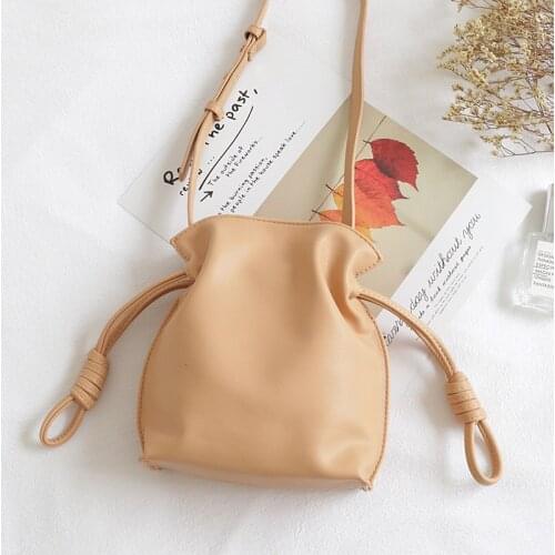 2020 New simple fashion Bucket Bags Women solid Handbag string Casual PU Shoulder Messenger Bags Ladies PU Purse Sac A Main