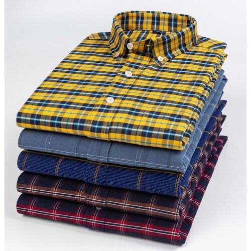 Autumn and winter 2021 fashion new cotton oxford plaid casual mens shirt cardigan square collar long-sleeved shirt for men