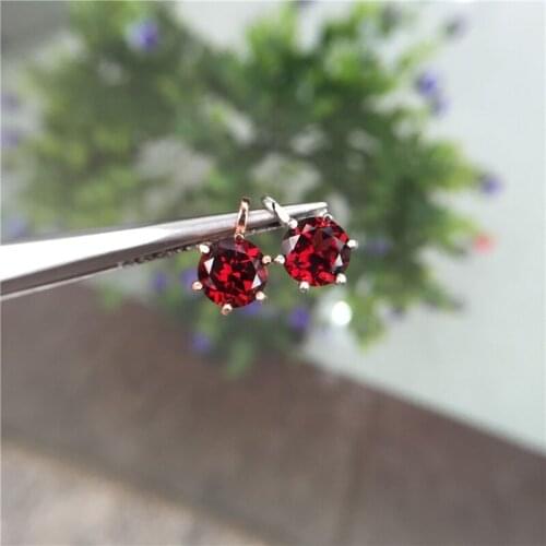 New natural pigeon blood ruby garnet simple six Claw Pendant S925 pure silver plated 18K gold chain