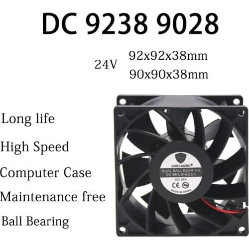 NEW DC 9238 9038 Fan 24V 92x92x38MM Maintenance free Ball Bearing Frequency converter 5500RPM 0.6A Cooling fan with 2pin