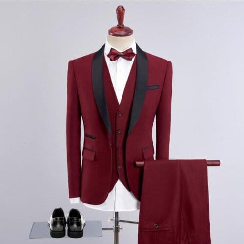 Burgundy Red Slim Fit Wedding Tailored Suits Grooming Tuxedos 2 Pieces Business Men Suits Terno Masculino Jacket Vest Pants