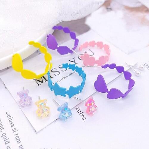 Origin Summer 3 Pieces Bear Love Heart Star Geometric Hoop Earrings for Women Blue Yellow Purple Colour Earrings Chic Jewelry