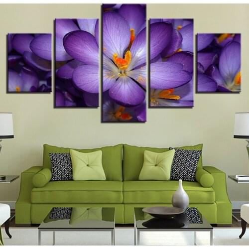 HD Purple Flora Canvas Prints Painting Violet For Living Room Home Decor 5 Pieces Large Wall Art Picture Poster