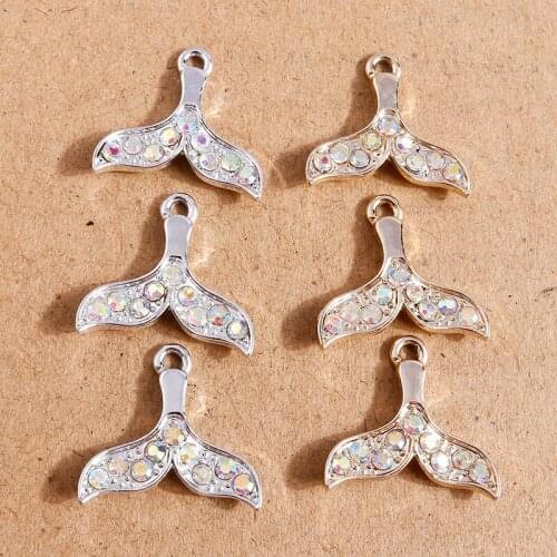 10pcs 20*19mm Crystal Fish Tail Charms for Jewelry Making Cute Drop Earrings Pendant Necklace Keychain DIY Handmade Craft Supply