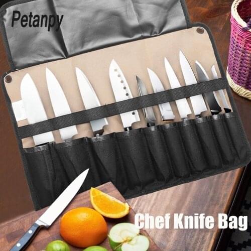 Hot sale Coffee Portable Chef Knife Bag Roll Bag Carry Case Bag Kitchen Cooking Tool Portable Storage Bag 10 Pockets Home Garden