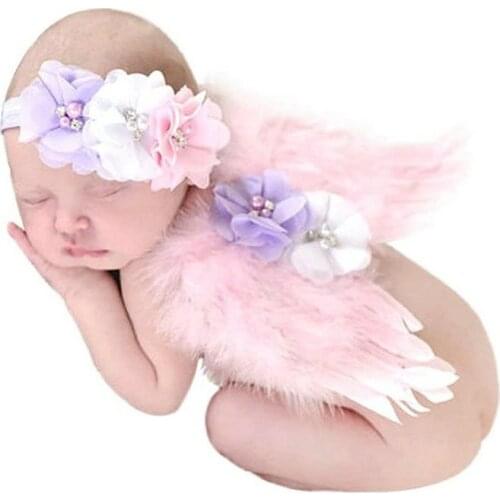 Newborn photography Handmade lace headband with feather angel wings baby photography props photography clothing hair accessori