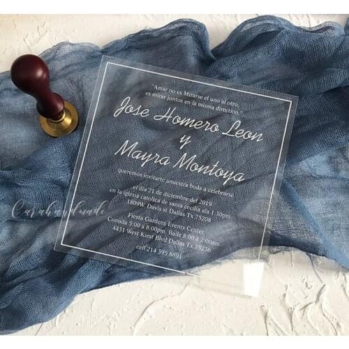 Simple square Transparent acrylic wedding invitation，50pcs