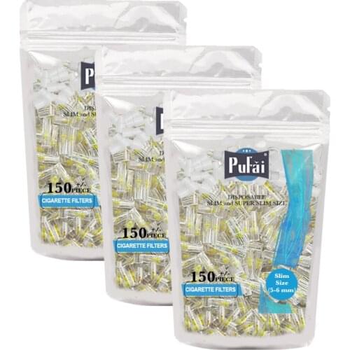 Pufai Disposable Super Slim Cigarette Filters Compatible 5mm 6mm 450 Pieces 3 Packs