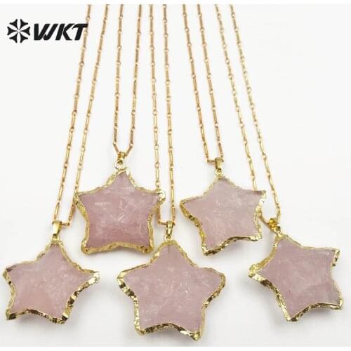 WT-N1122 WKT Wholesale 10pcs/lot romantic Natural stone necklaces light pink color star shape pendant for lady girl cute jewelry