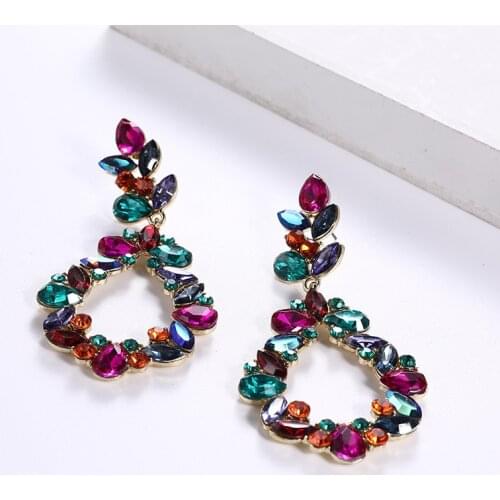 Luxury Hollow Glass Flower Drop Earrings for Women Girls Fashion Jewelry