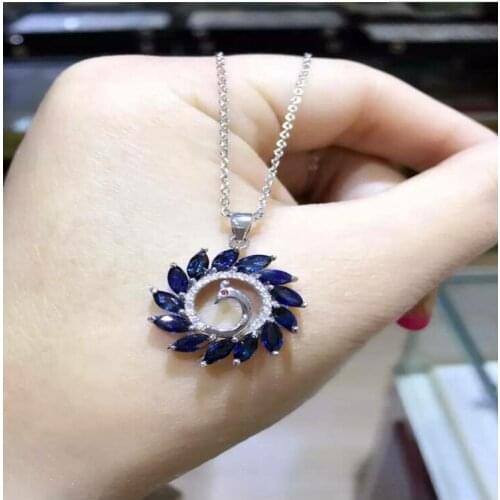 Sapphire ecklace pendant Natural real blue sapphire 925 sterling silver For men or women 3*6mm 13pcs