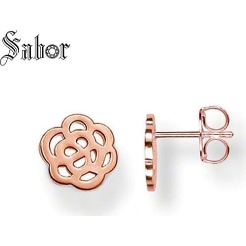 Rose Gold Color Rose Flower Stud Earrings 2020 New Romantic Jewelry silver color party Gift For Women Lover thomas