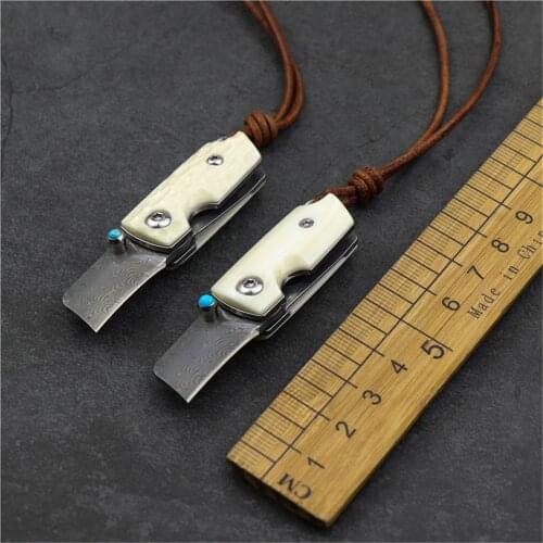 Magic bean Damascus steel mini folding knife outdoor camping survival portable pocket knife edge EDC hunting knife fruit knife