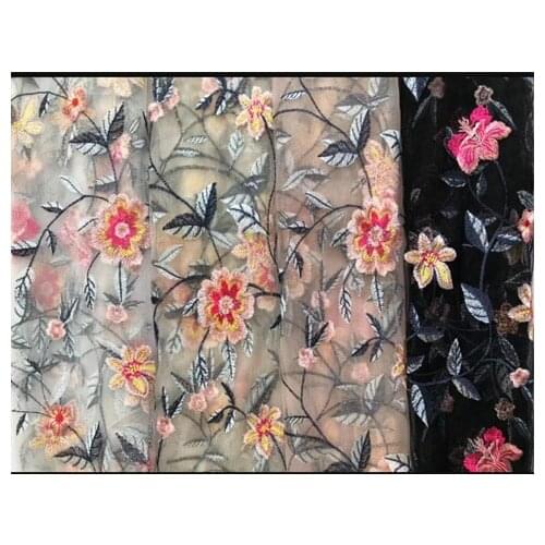 Red Lotus branch mesh embroidered lace fabric embroidered fabric