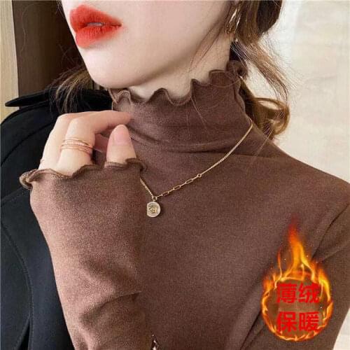 Thin Velvet/No Velvet Spring and Autumn Turtleneck Bottoming Shirt Womens Long-Sleeved T-shirt Autumn and Winter Inner Top