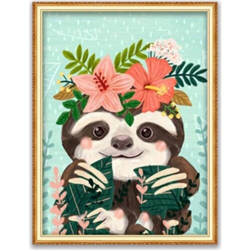 Animal Sloth DIY Cross Stitch Embroidery 11CT Kits Craft Needlework Set Cotton Thread Printed Canvas Home Decoration On Sale
