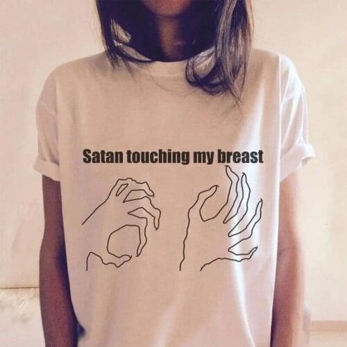 SATAN TOUCHING MY BREAST TEE funny graphic women fashion religion funny t shirt unisex grunge tumblr hipster street style tops