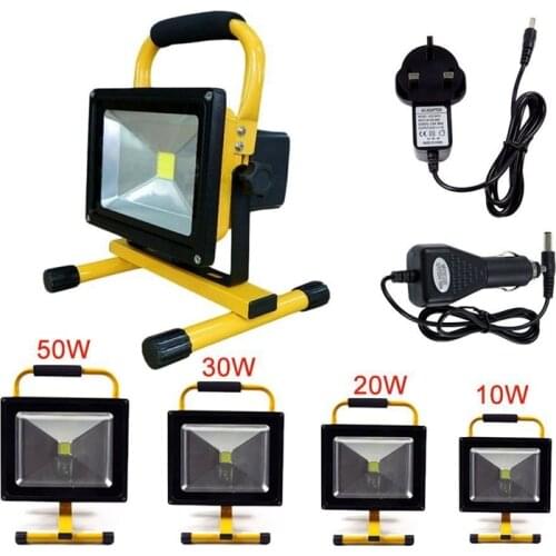 COB LED Chargeable Portable Yellow 10W/20W/30W/50W/100W/150W/200W/300W/400W Floodlight Car Parts Work Lamp 4/8 Hours