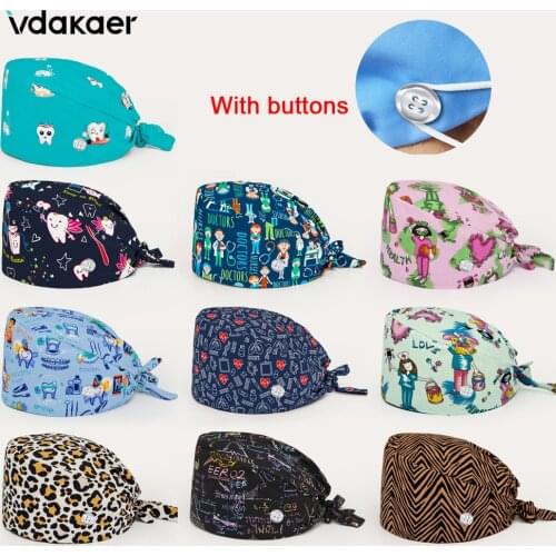 Protect teeth pattern Gorro quirurgico para mujer Skull and ghost print Scrub Caps Cotton Tieback Beauty Salon Scrubs Hats