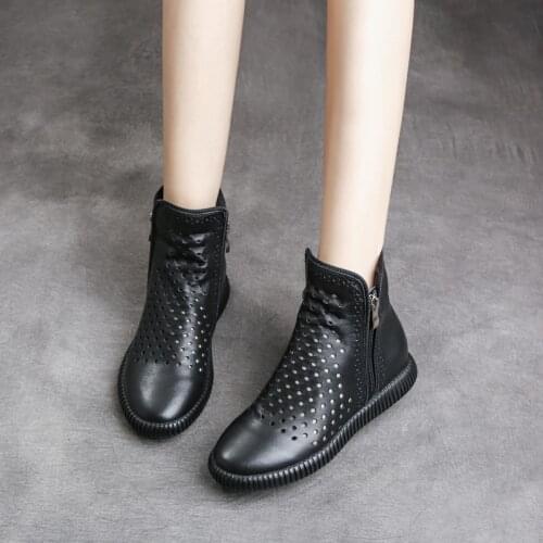 Tilocow 2020 Summer Genuine Leather Boots Women Ankle Boots Female Hollow Out Casual Shoes Ladies Rubber Flat With New Booties
